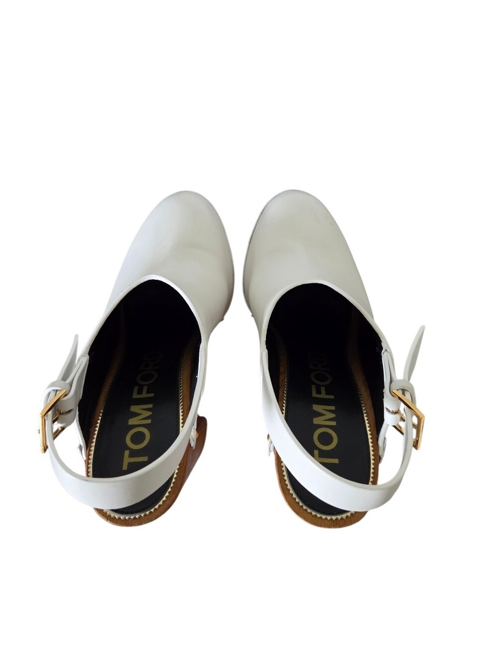 TOM FORD TF Calf Clog | White Leather Studded Platform Heel - Picture 6 of 11